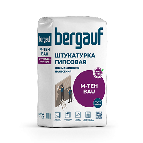 M-TEH BAU, 30 кг, Гипсовая штукатурка машинного нанесения, Bergauf
